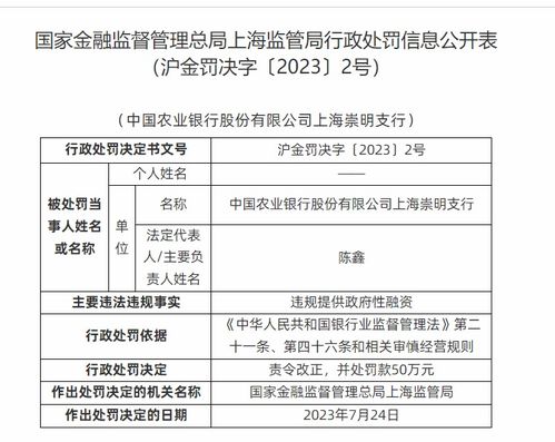 違規提供政府性融資與擔保 農行遭罰50萬元警示銀行業務合規